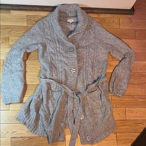 Cozy Gray Cable Knit Cardigan with Belt